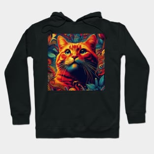 Ginger Cat on Abstract Garden Pattern Hoodie